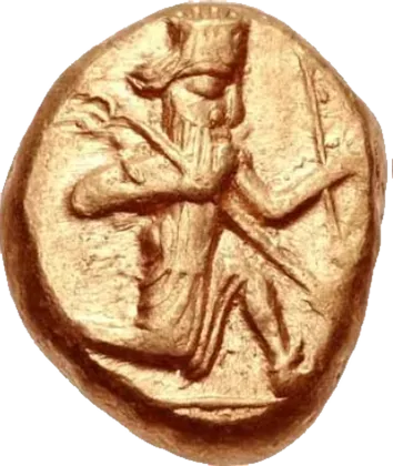 Dárico de ouro cunhado por Dario I, com a figura do rei arqueiro.